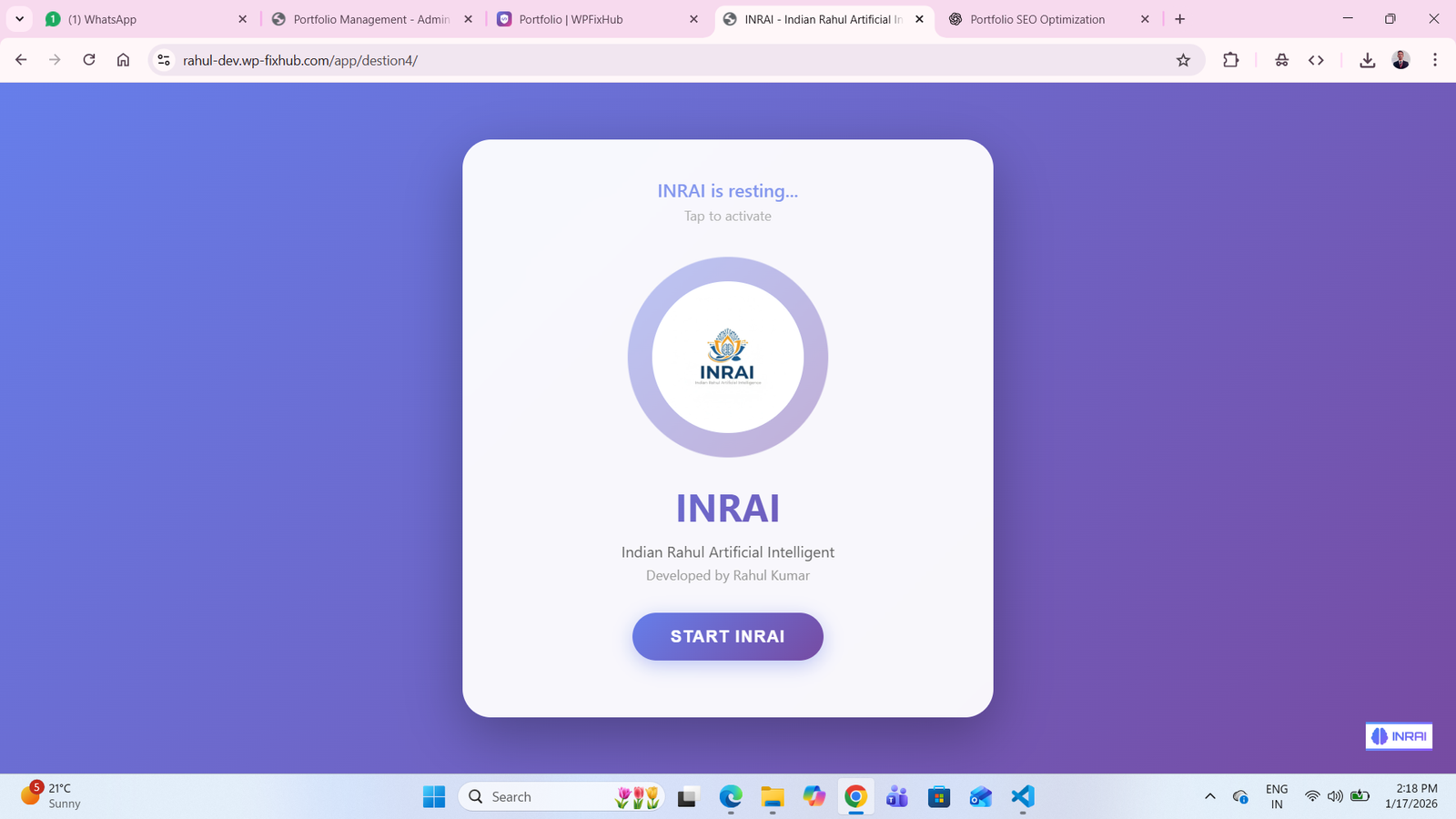 INRAI – AI Assistant Web App (PHP + API Integration)
