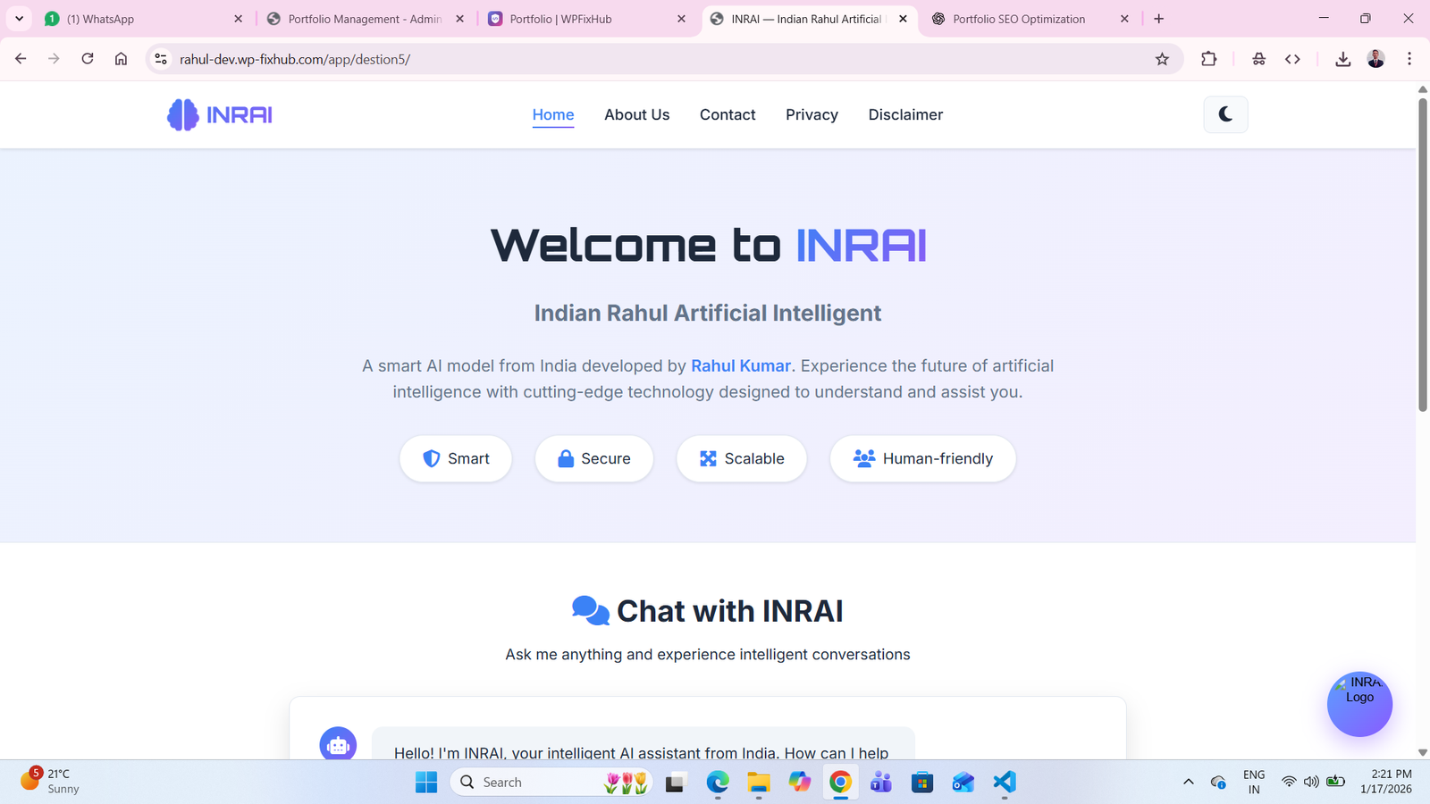 INRAI – AI Chat Assistant Website (PHP + API Development)