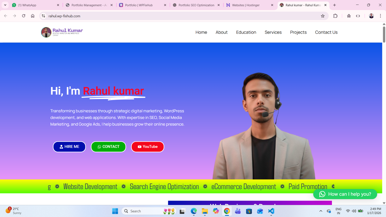 Rahul Kumar – One Page Portfolio Website (WordPress Development)
